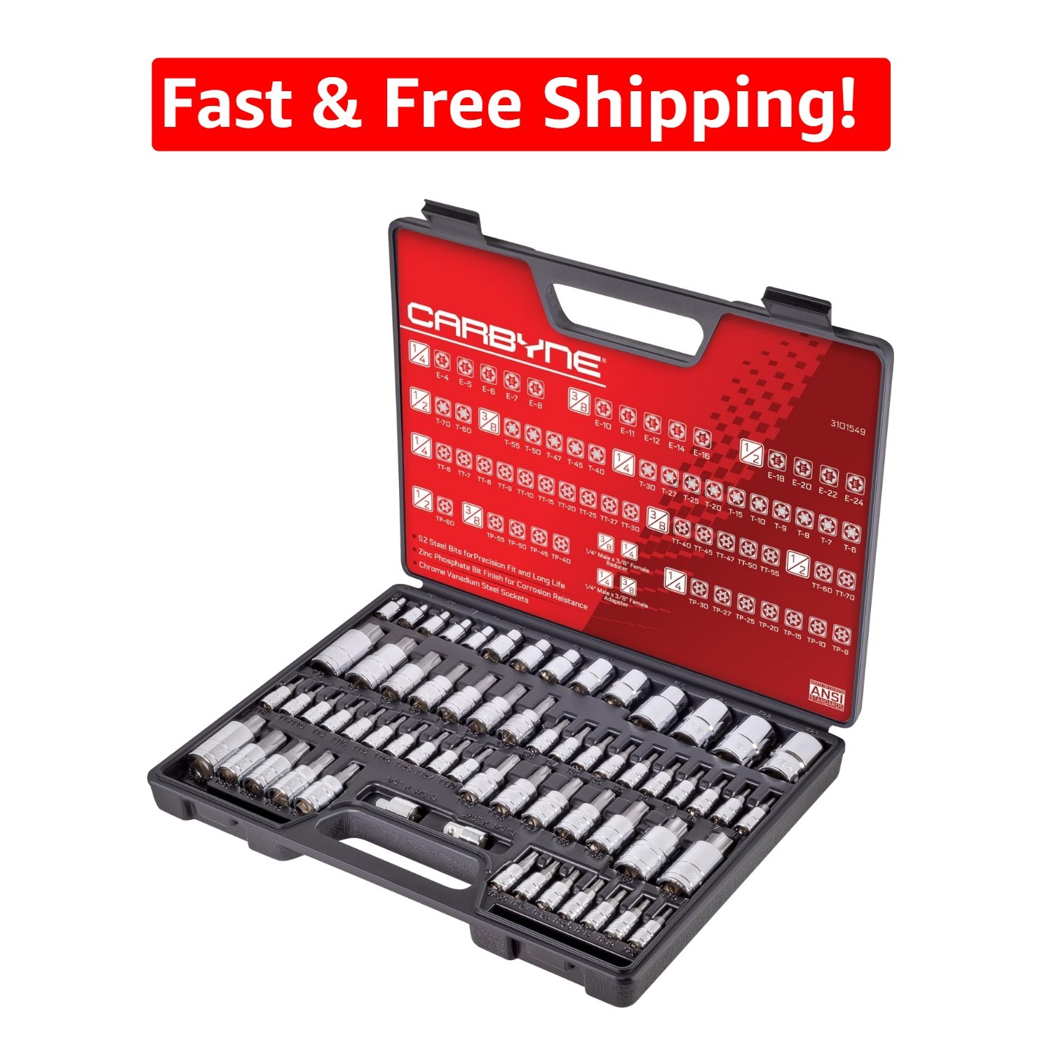 Genuine Licensed 62-Piece Torx Master Bit Socket Set with Corrosion Resistance
