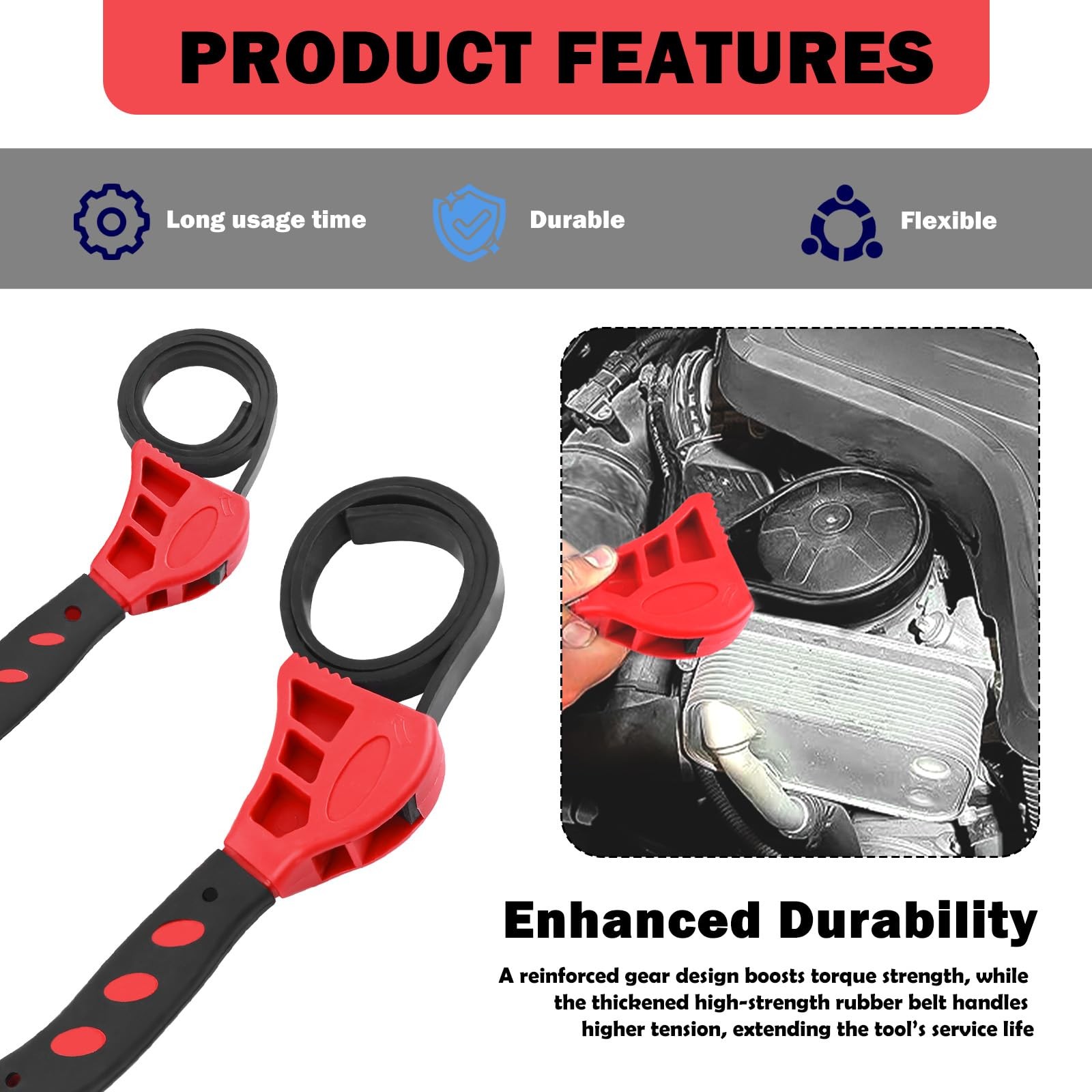 2PCS Rubber Strap Wrench Set,Adjustable Strap Wrench Plumbing with Large 24 i…