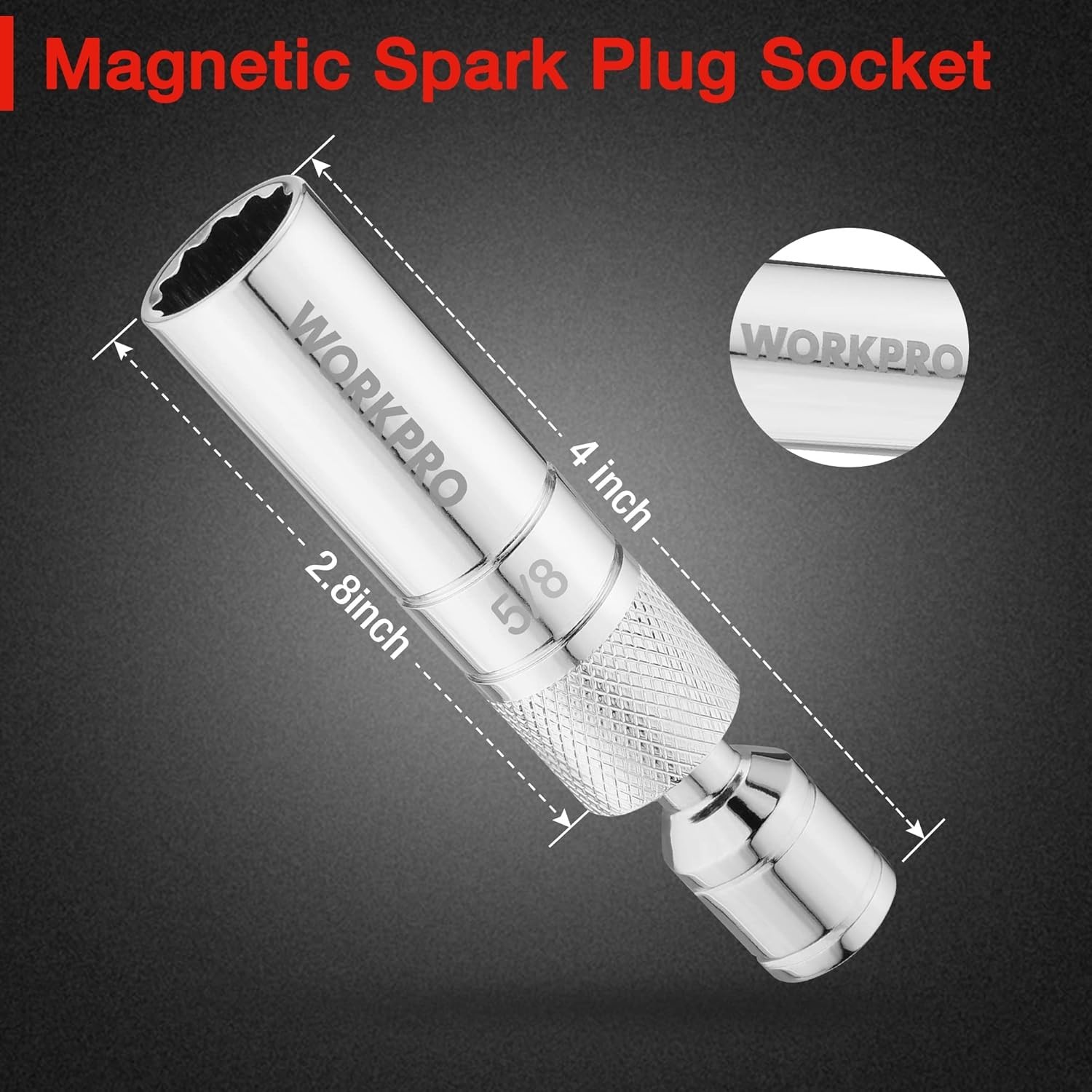 5/8″ Magnetic Swivel Spark Plug Socket, 3/8″ Drive x 4″ Total Length, Enhance…