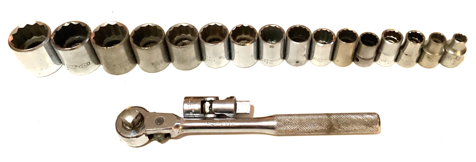 P&C 17 Piece 1/2″ Drive 12 Point SAE Socket Set & Ratchet. 3/8”-1 3/16”. USA