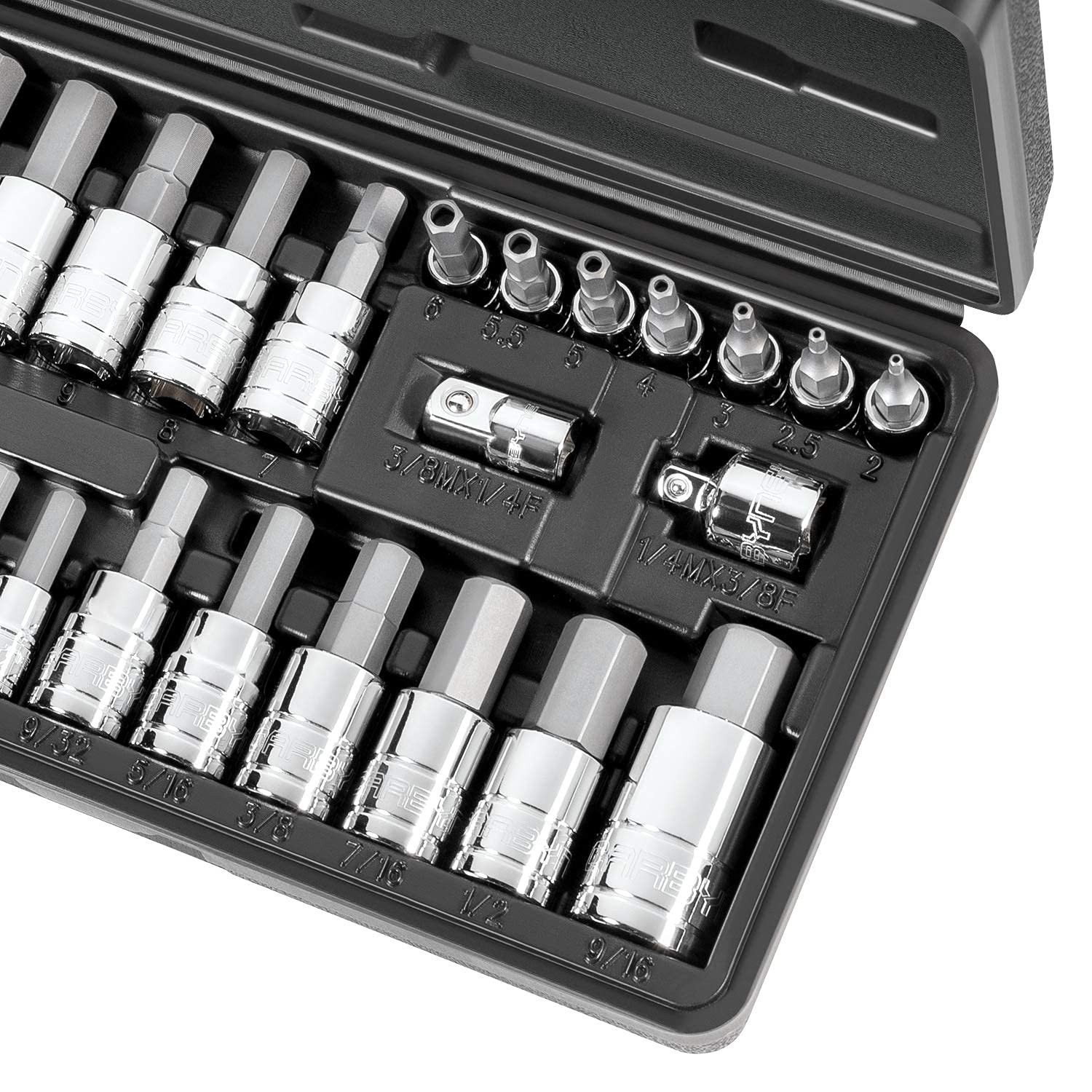 28-Piece Tamper-Proof Hex Bit Socket Set, SAE/Metric, S2 Steel, Durable Case