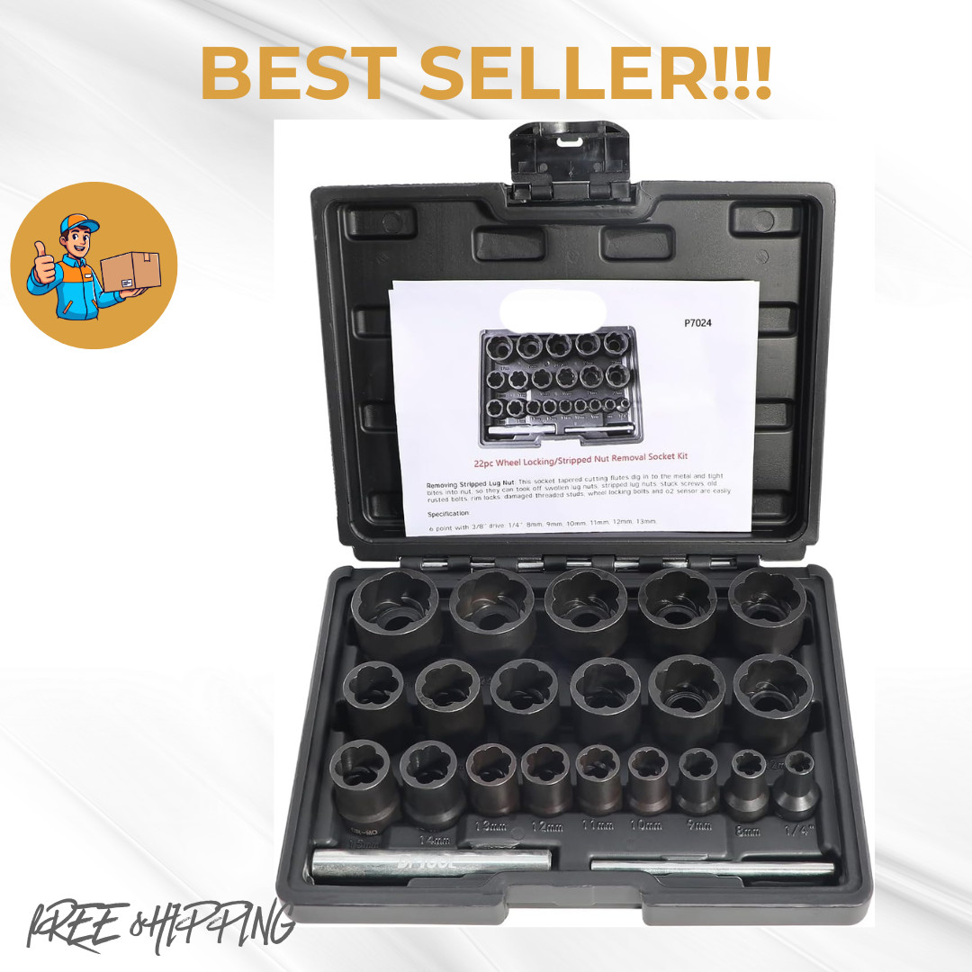 DPTOOL 22 Piece Bolt Nut Extractor Set, 1/2″ and 3/8″ Drive Impact Lug Nut