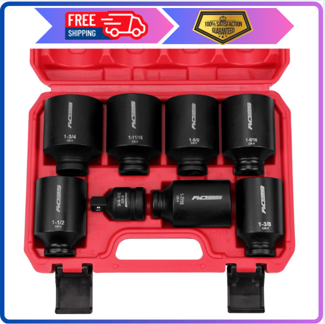 8-Piece SAE Deep Impact Socket Set – 1/2-Inch Drive for Wheel Axle Nuts