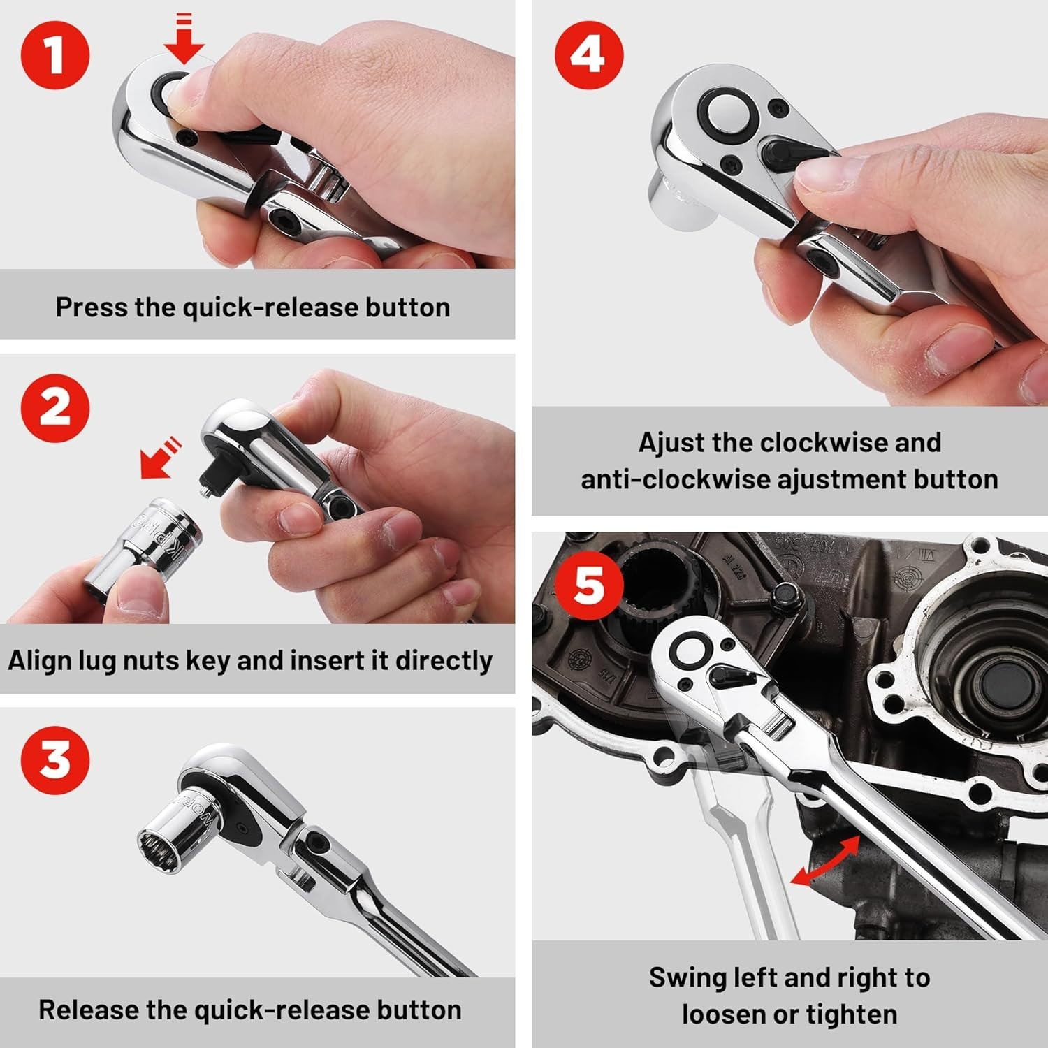 1/4″ Drive 72 Tooth Quick Release Locking Flex Slim Head Ratchet, 12″ – 81030