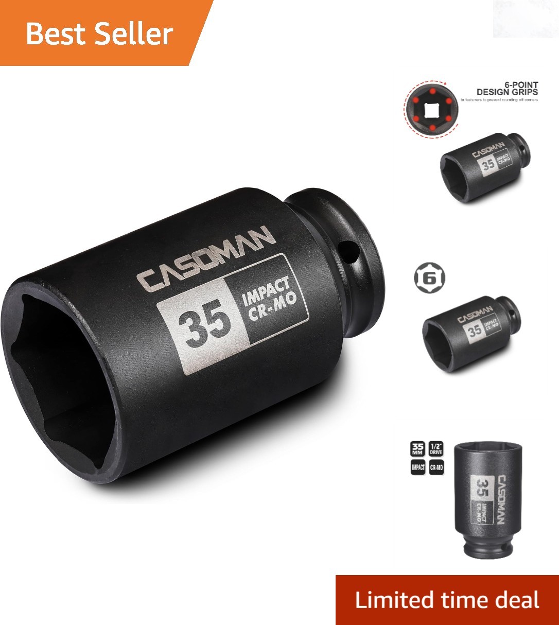 1/2 Inch Drive 35mm Deep Impact Socket 6 Point Chrome Molybdenum Steel