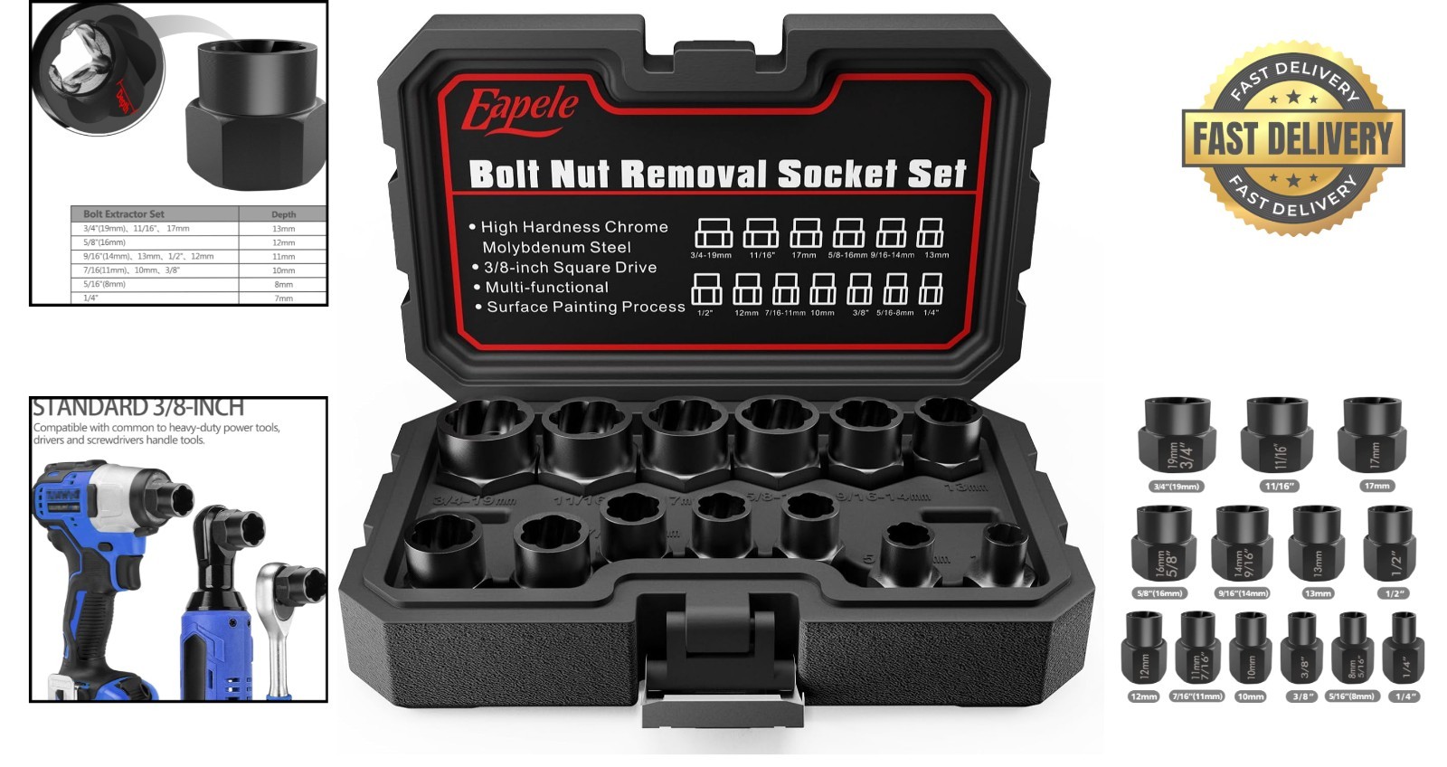 13-Piece Twist Socket Set in 41Cr Steel – Perfect for Stripped Bolt Extraction