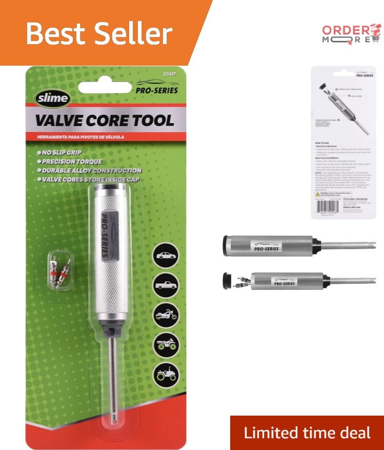 Pro-Series Valve Core Removal Tool with Ergonomic Grip & Storage Compartment