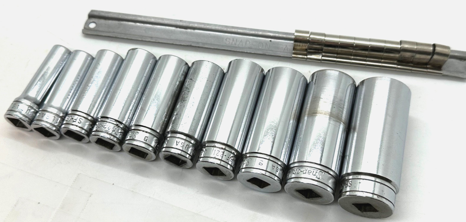 🇺🇸 Snap On Tools DEEP SAE 3/8” – 7/8″ Socket Set Lot 12-PT Drive Rail Rack