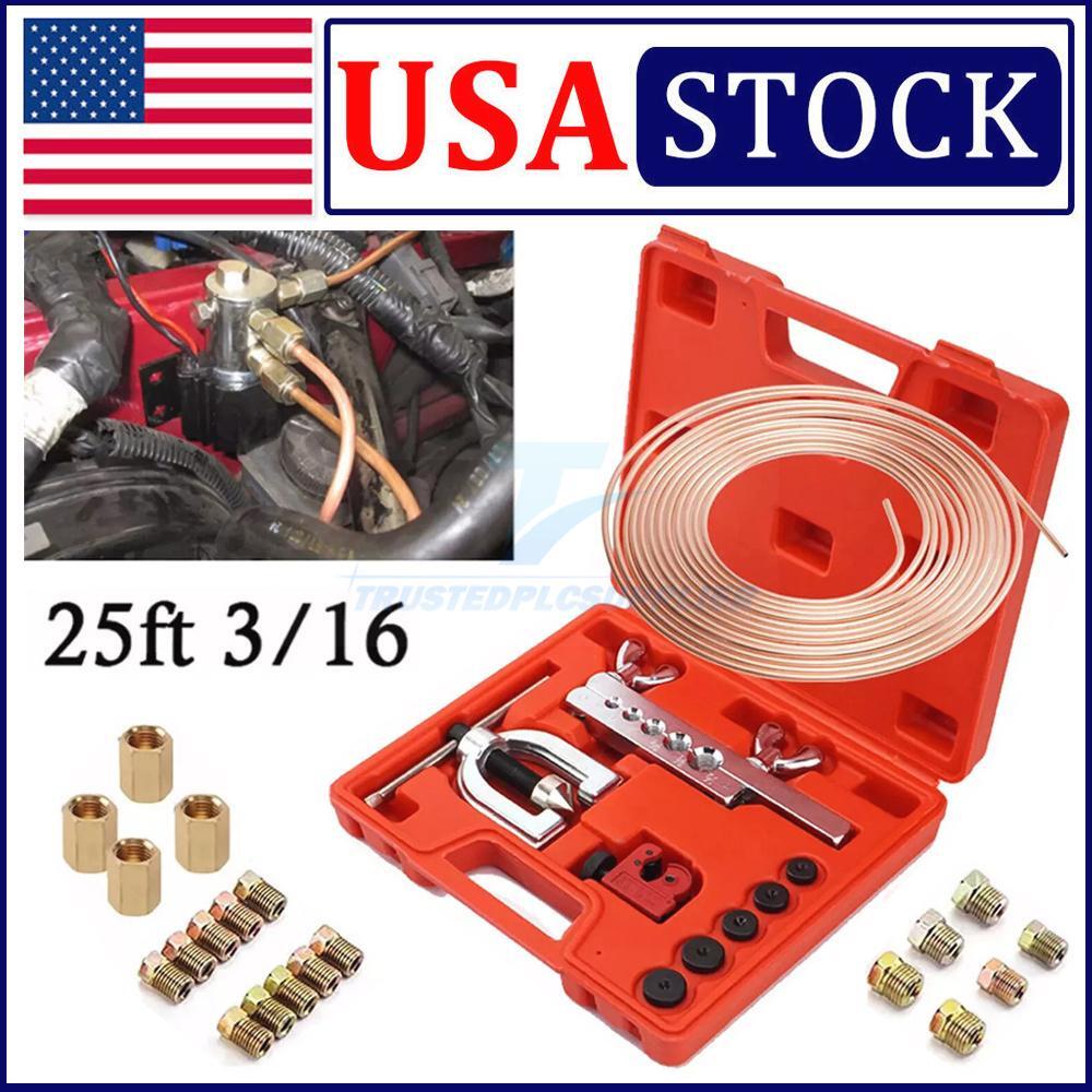 Brake Line Pipe Repair Kit 3/16 25ft Copper Pipe Flaring Tools 20 Nuts Fittings