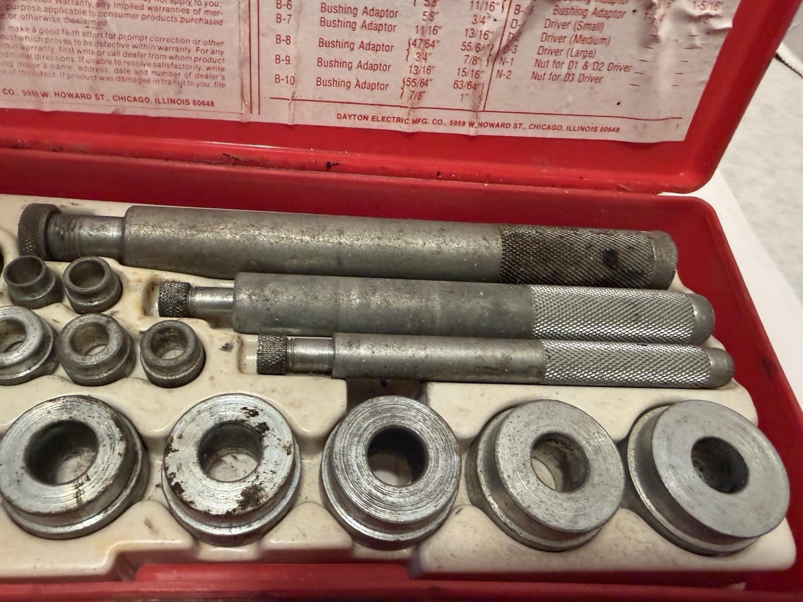 Dayton 20 Piece Bushing Tool Set Model 4X083A Used Condition With Cosmetic Flaws