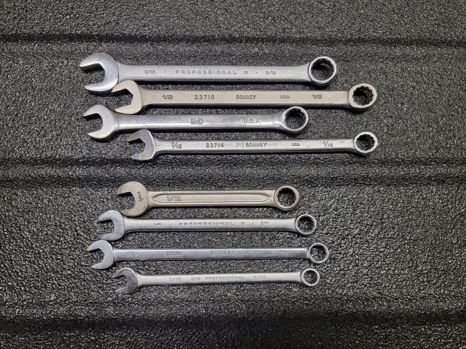 Vintage USA SAE combination wrench lot Proto Bonney K-D Indestro 8 Piece
