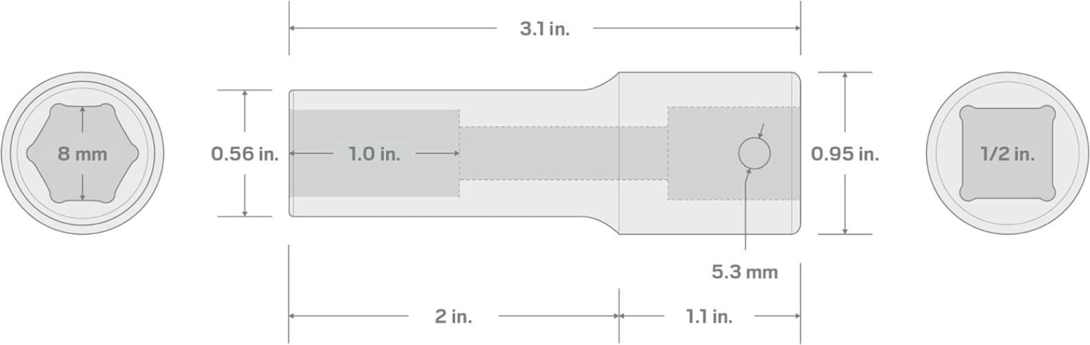 1/2 Inch Drive x 9/16 Inch Deep 6-Point Impact Socket – Durable Alloy Steel