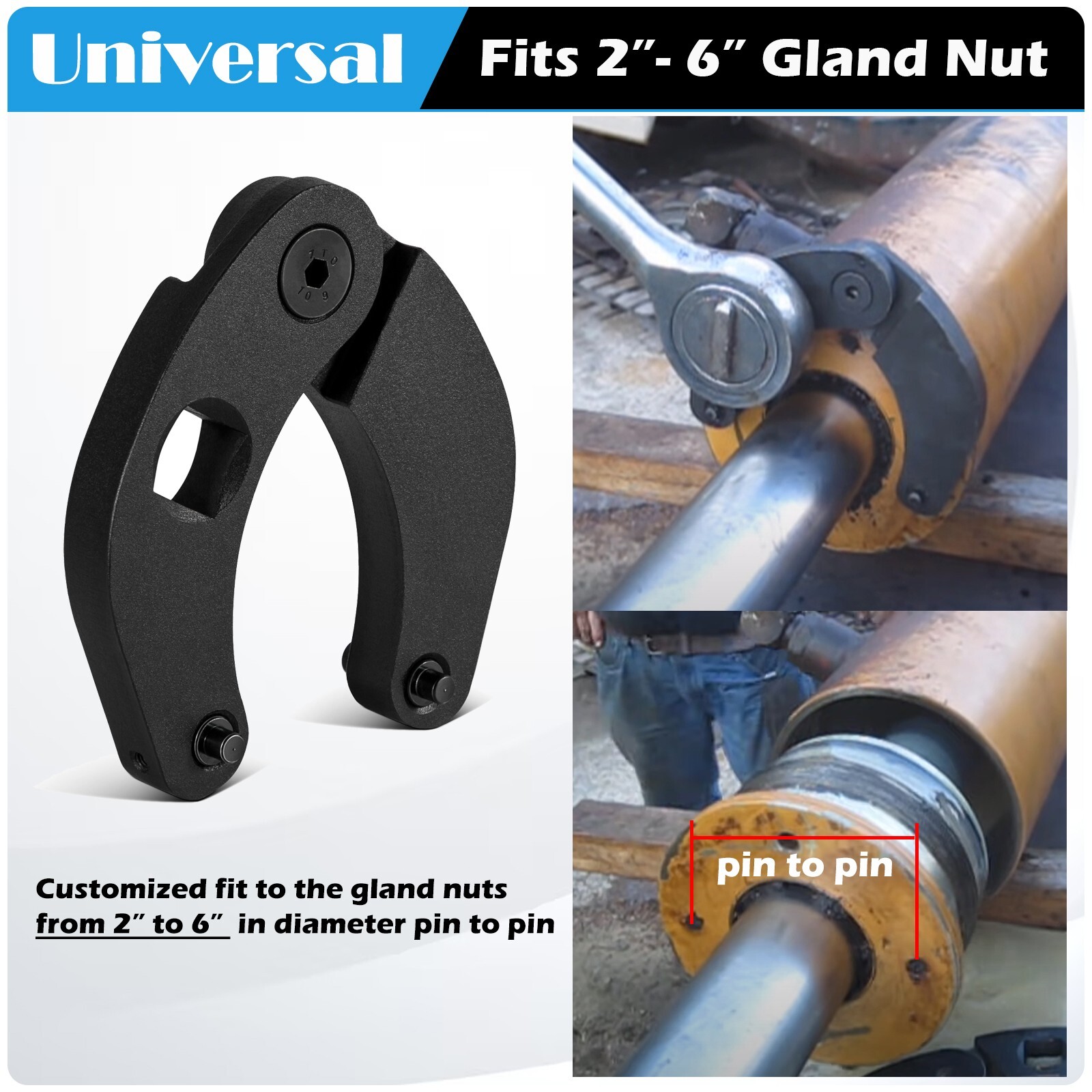For Hydraulic Cylinders 1266 Adjustable Gland Nut Wrench Pin Spanner Tools