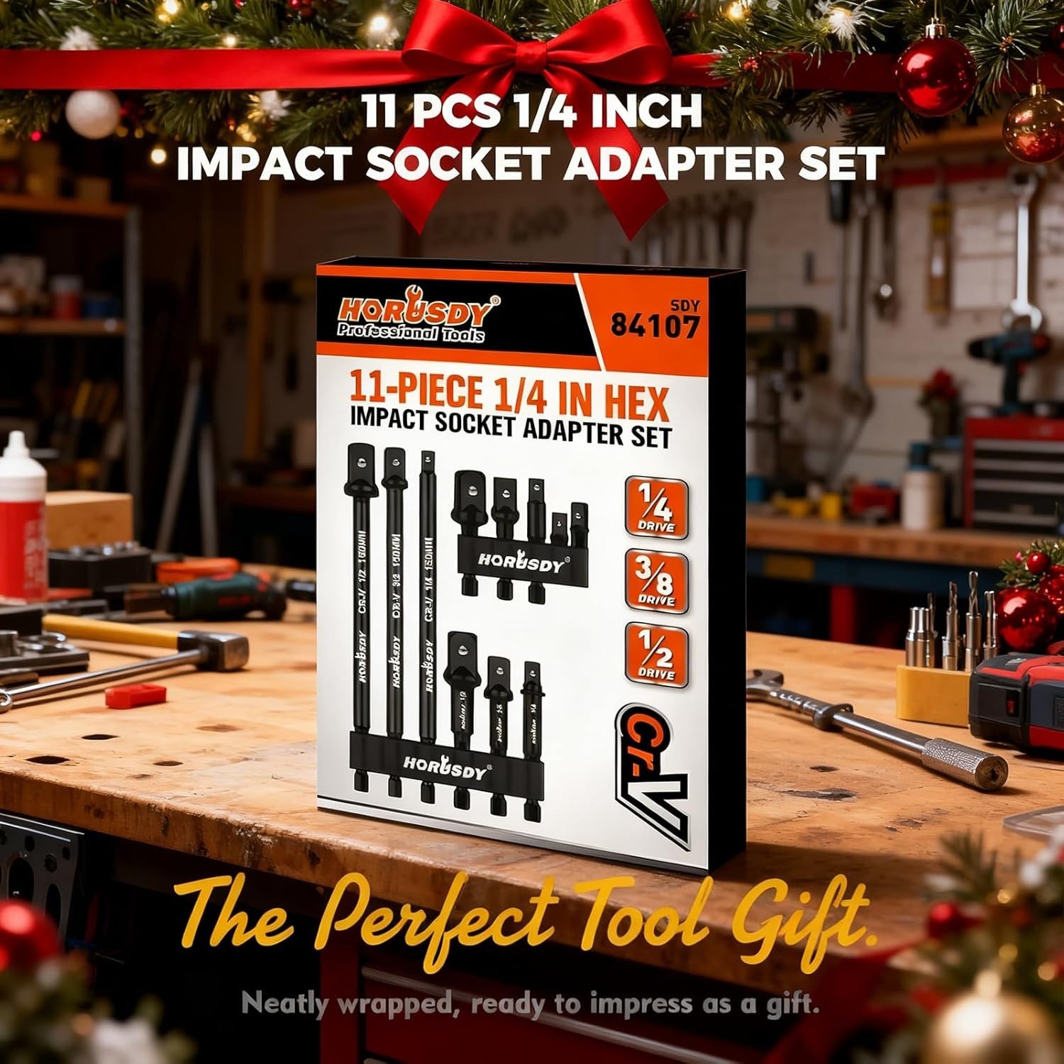 Impact Socket Adapter Set 11-Piece 1/4 Inch Hex Shank Cr-V Steel