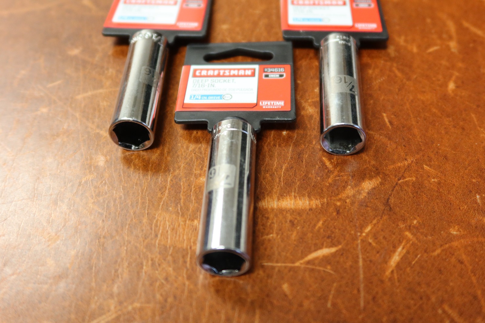 3-count Craftsman 7/16″ Easy Read DEEP Socket – 1/4″ Drive – 6 Point – # 34616