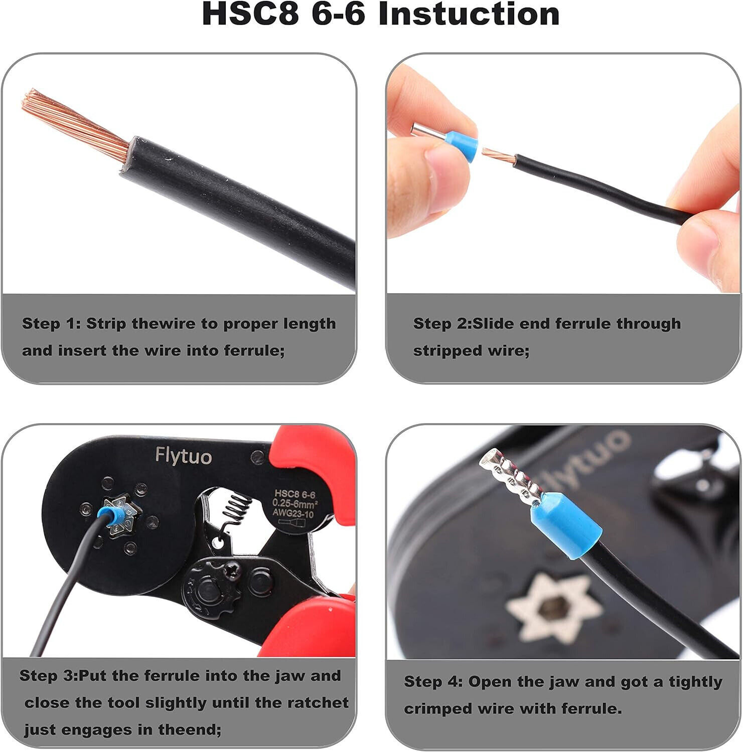 AWG23-10 HSC8 6-6 Self-Adjusting Ratchet Wire Ferrule ，Hexagonal Crimping Tool