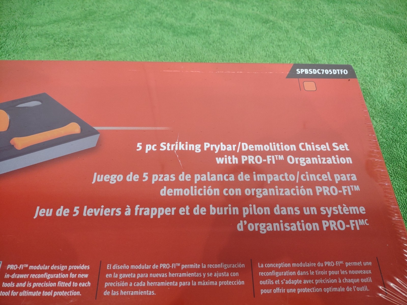 NEW!! Snap On 5-pc orange Striking Prybar & Demolition Chisel Foam Set SPBSDC705