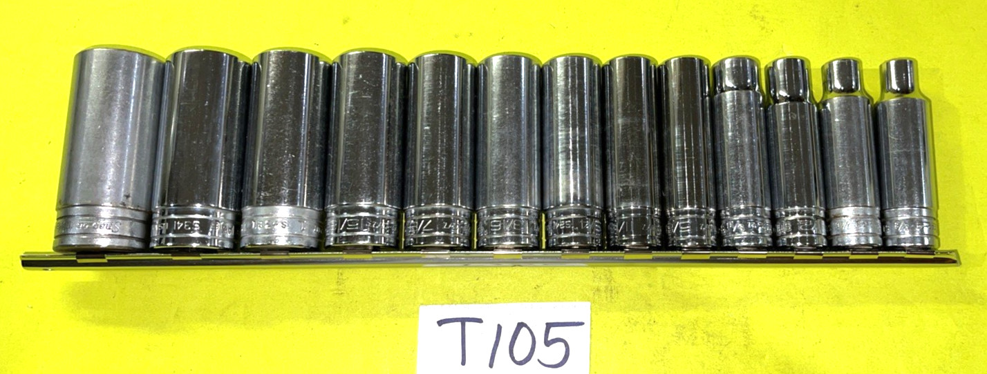 SNAP-ON TOOLS 13 PIECE 1/2 DR. SAE. DEEP CHROME SOCKET SET 12 POINT 3/8 TO 1-1/8