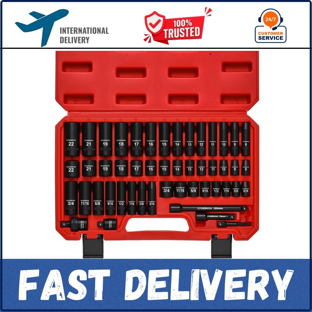 3/8 In. 49 Piece CASOMAN 6 Point Impact Socket Ratchet Drive and Metric Set