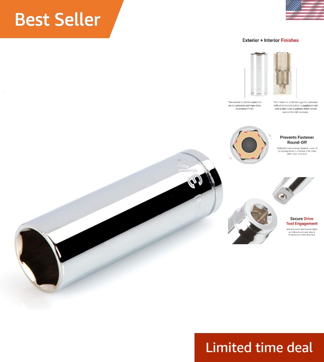 1/2 Inch Drive x 3/4 Inch Deep 6-Point Socket in Chrome – Precision & Durability