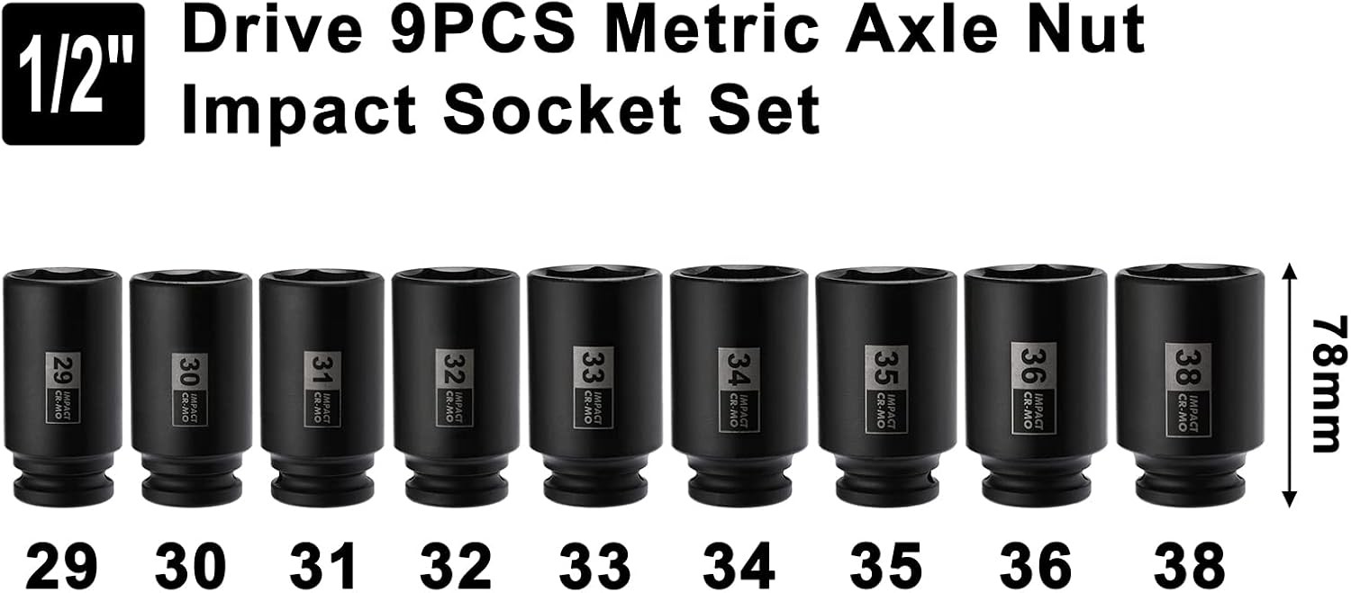 9PCS 1/2″ Drive Deep Impact Socket Set 29-38mm CR-MO 6-Point