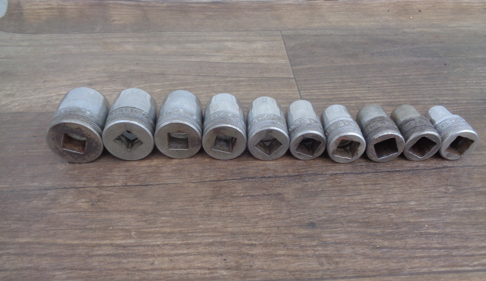 Vintage S-K Socket Set 1/2″ Drive 40114,16,18,19,,20,22,24,26,28,30 -10 Sockets