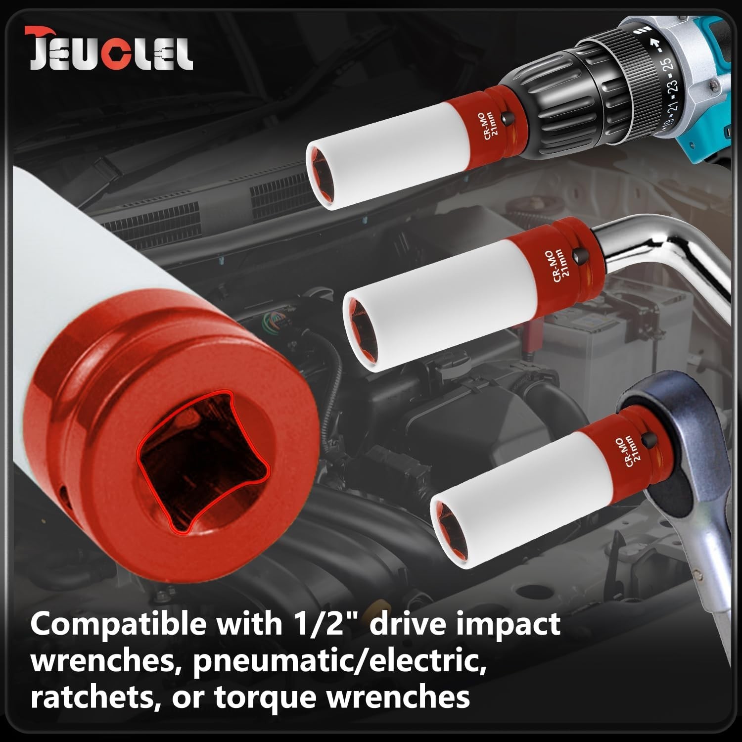 21mm Thin Wall Deep Impact Socket – Lug Nut & Wheel Protector, Non-Marring, 1…