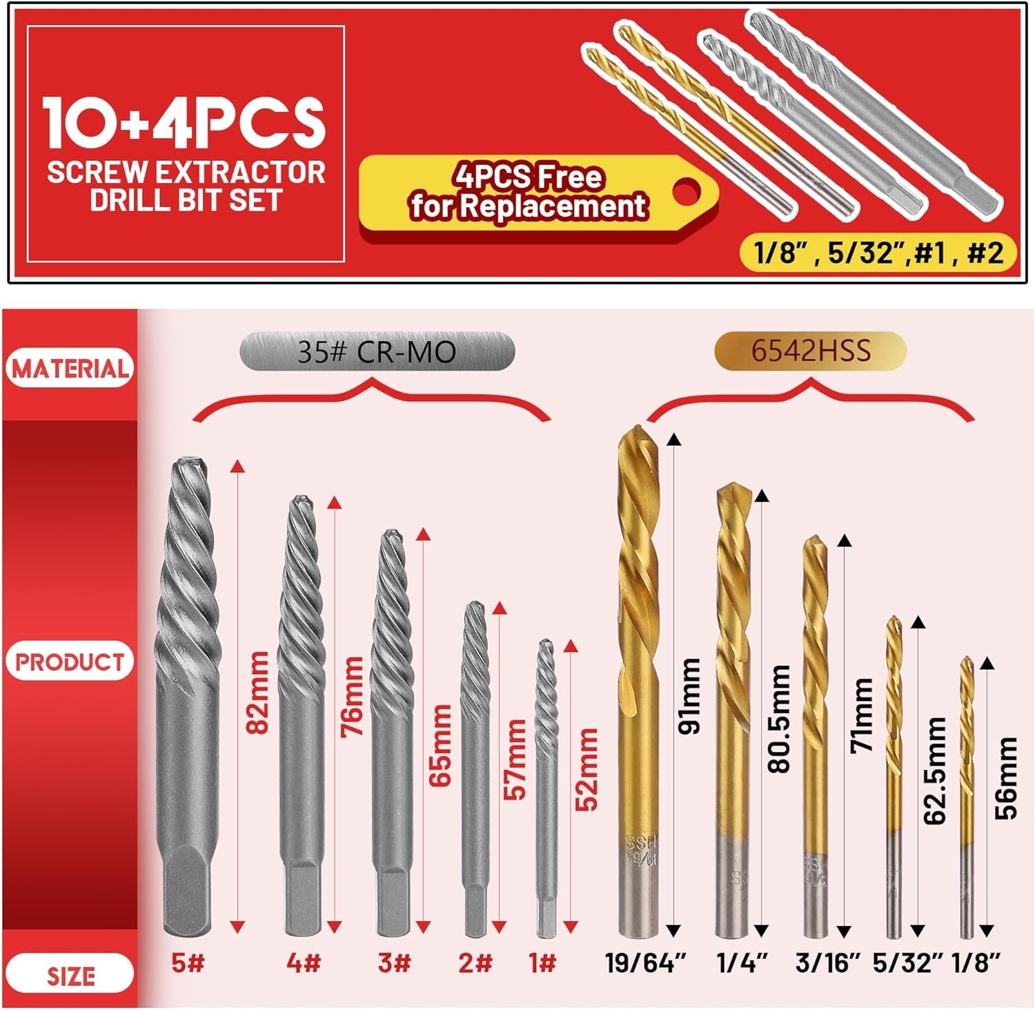 14 Pieces , Left Hand Drill Bits Set for Removing Stripped Screws and Broken …