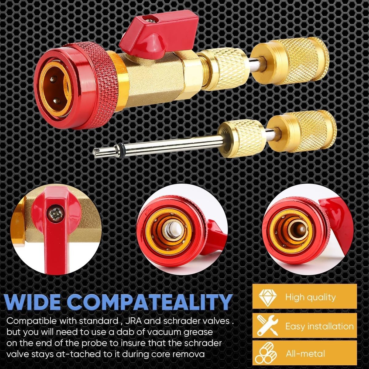 Professional Valves Core Remover Tool set for R134a R1234yf R22 Car Systems