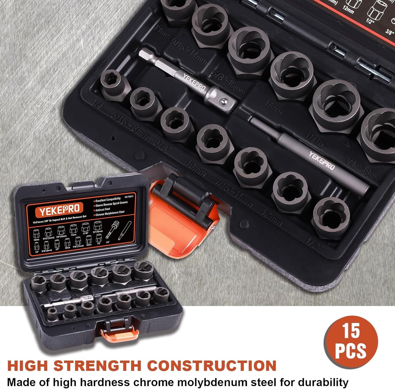 Professional 15-Piece Impact Bolt & Nut Remover Set – Chrome Molybdenum Steel