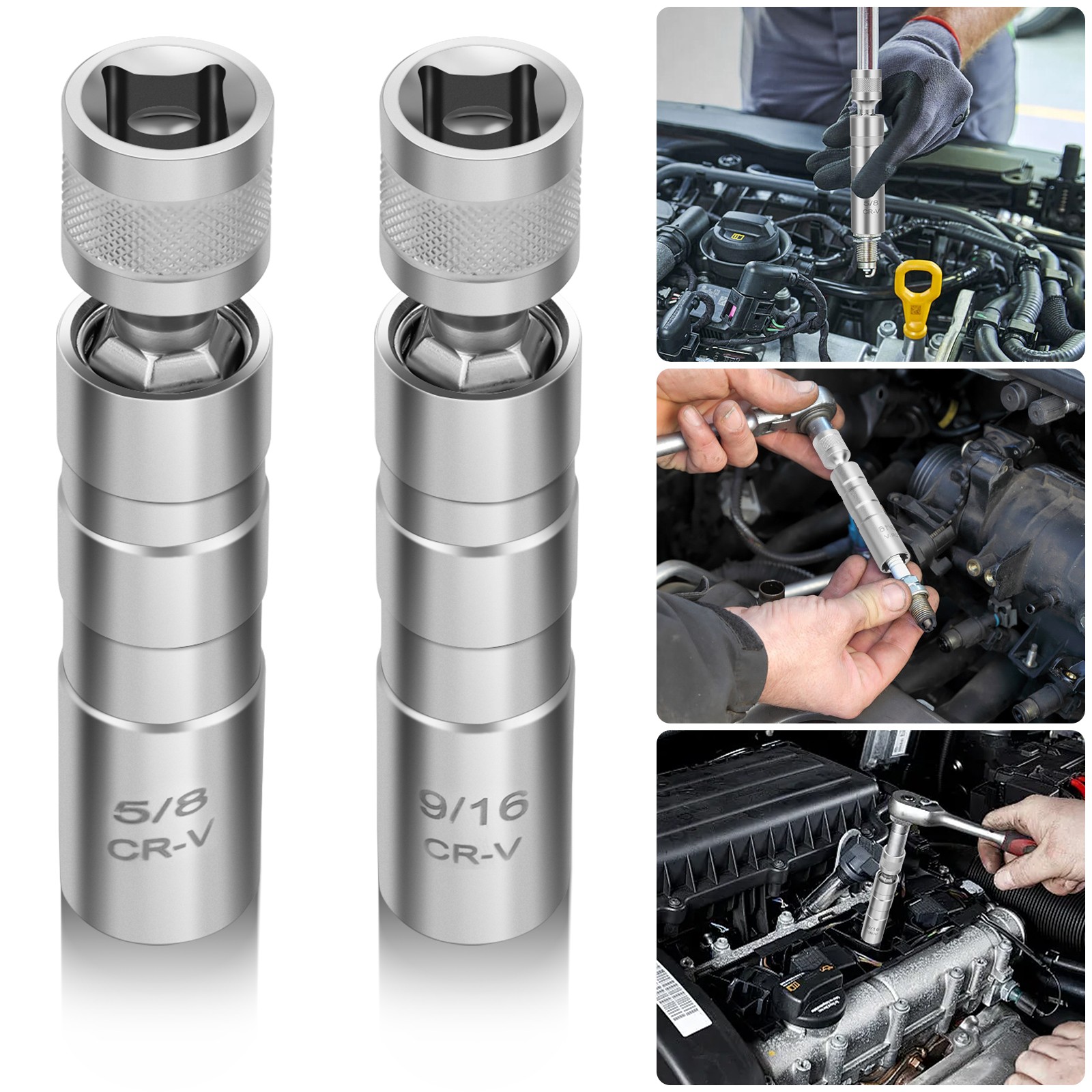 2×Spark Plug Socket Set 360° Rotating 3/8″ Drive Tool for Car Repair 9/16″&/5/8″