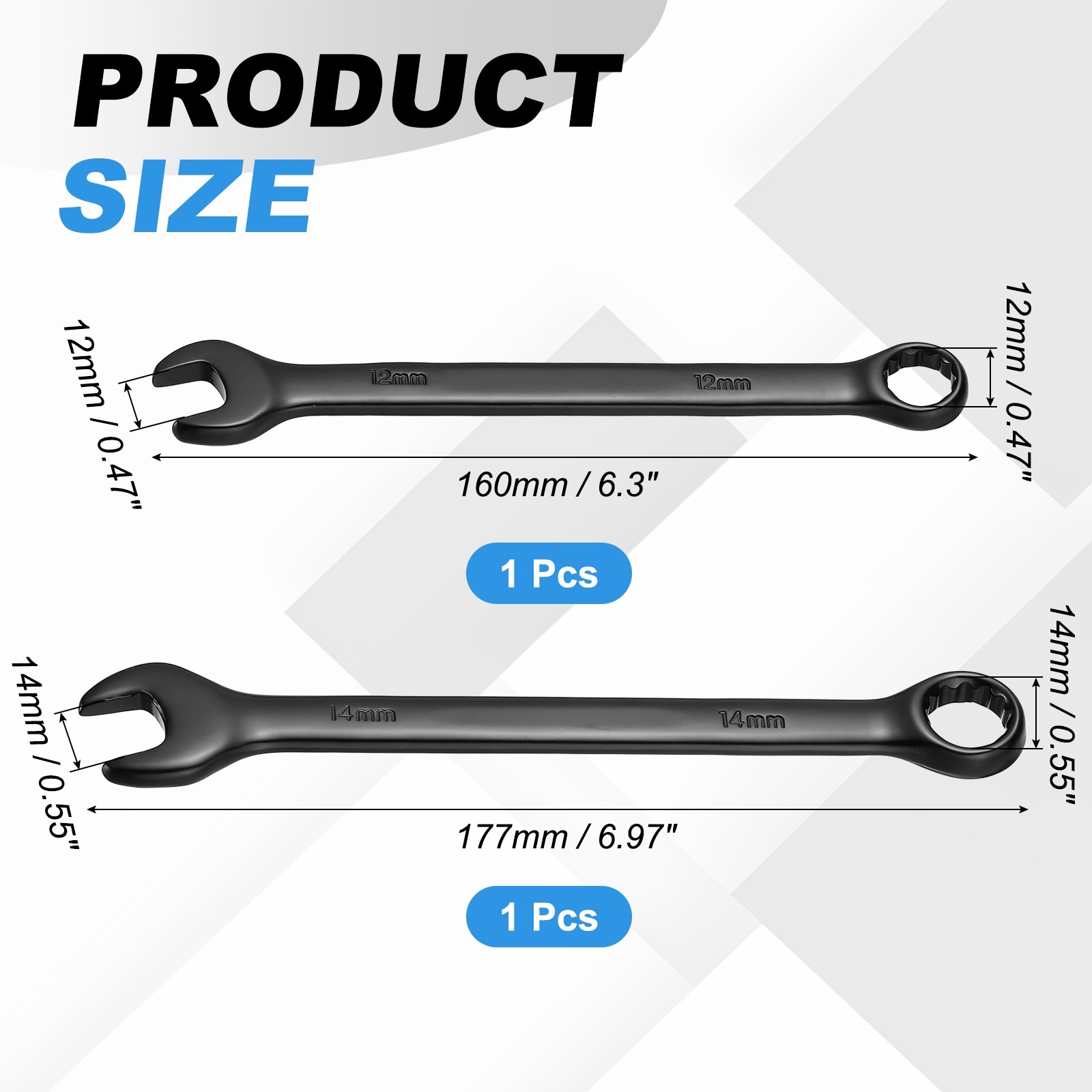 12mm 14mm Metric Combination Wrench, | Black CR-V Steel, 2-Pieces