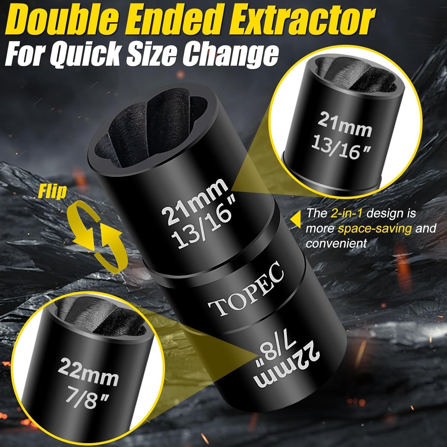 17mm 19mm Flip Lug Nut Extractor 1/2 Drive Wheel Lock Removal Socket Tool PQ