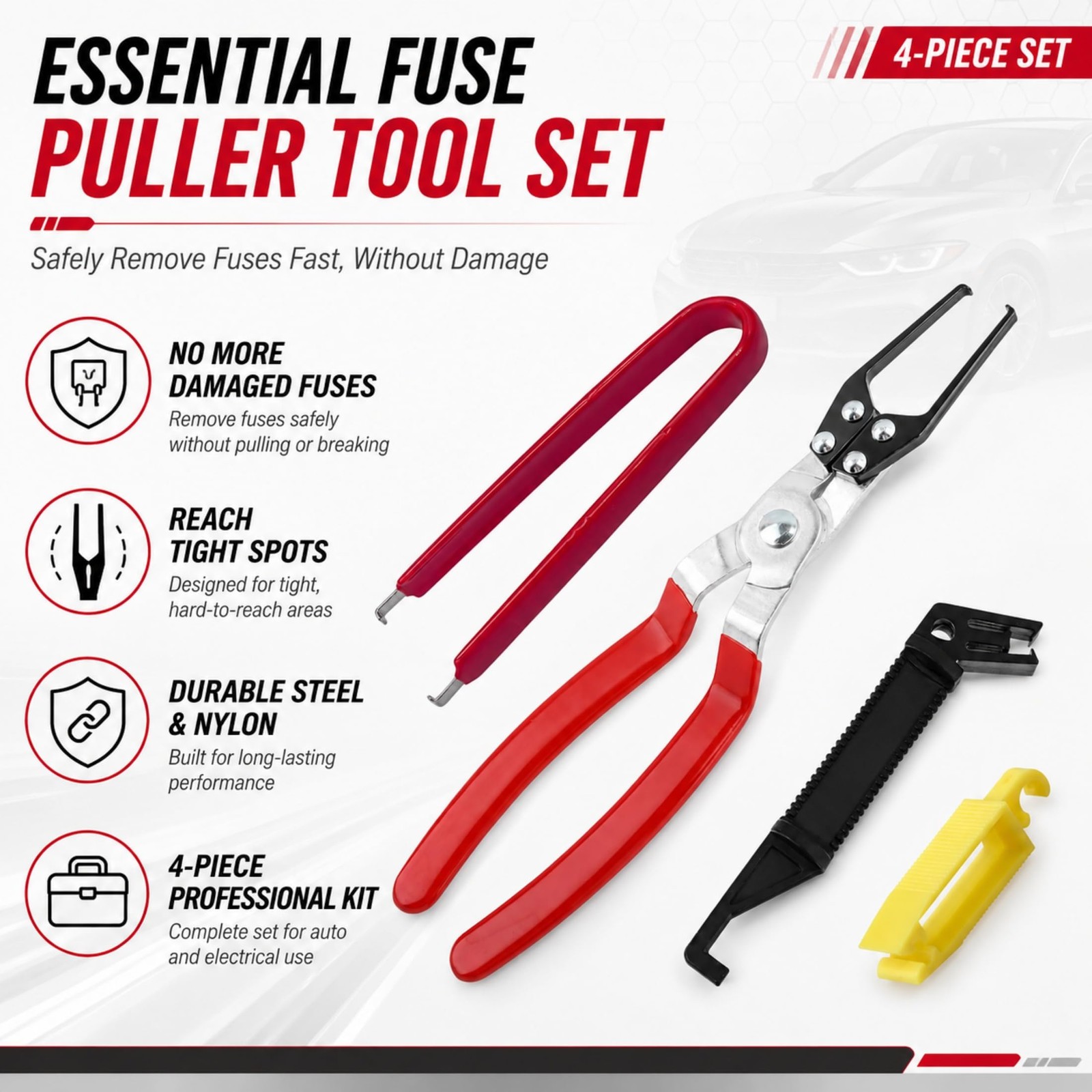KUBOJSDLZ 4-Pack Relay Fuse Puller Pliers – Professional Automotive Tool Red