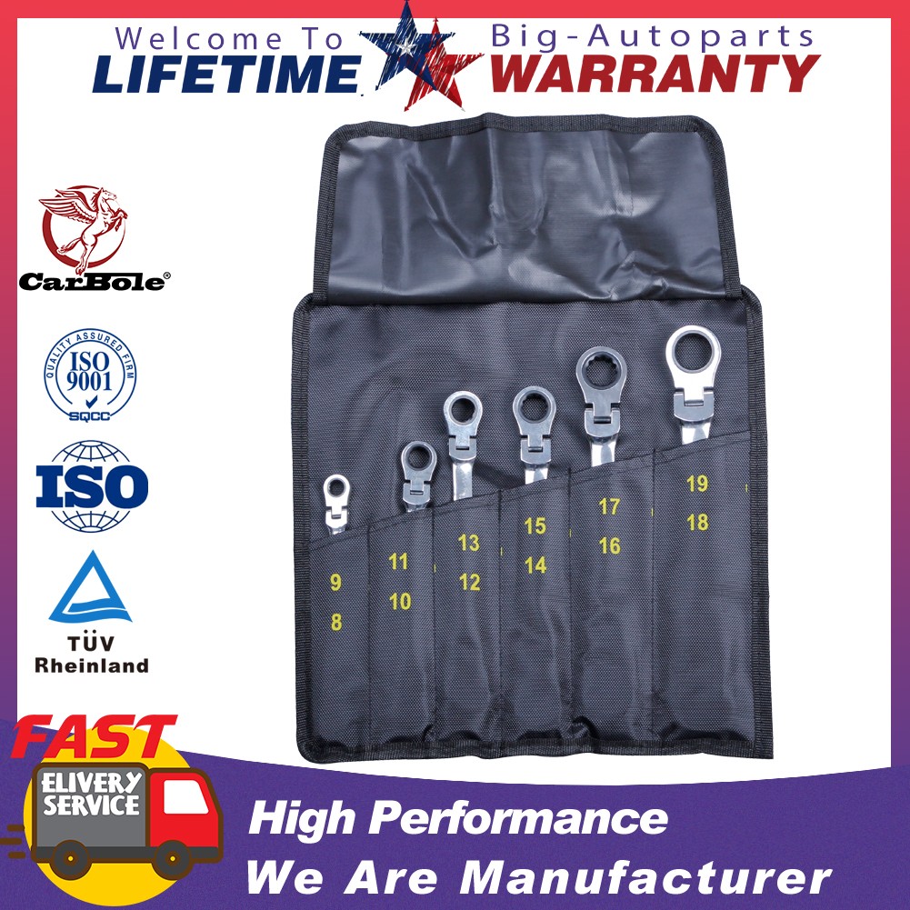 6Pcs Extra Long Ratcheting Wrenches Spanner Set Double Box End Flex-Head Metric