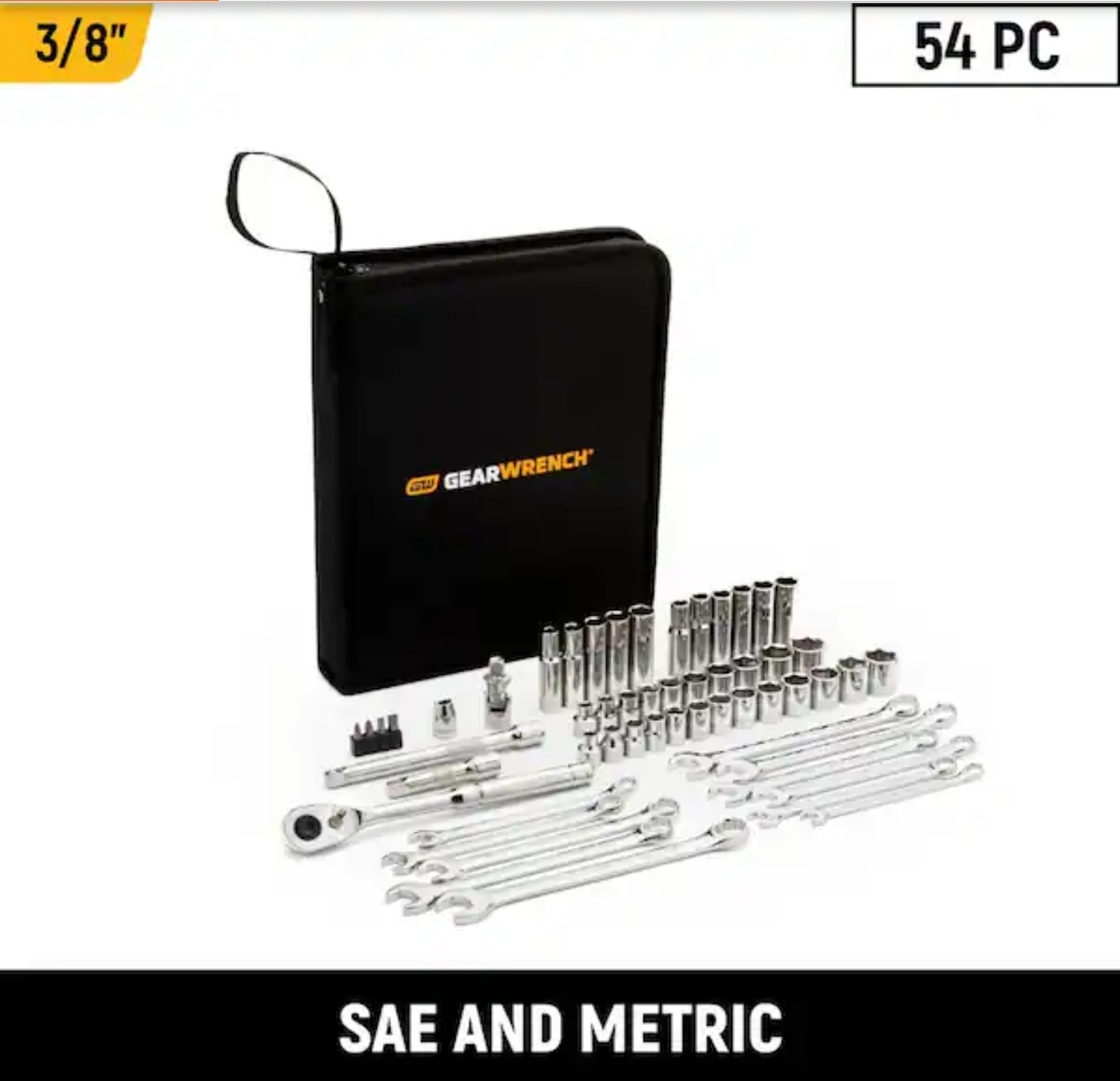 Gearwrench 3/8 in. Drive 72-Tooth 6-Point SAE/MM Mechanic Hand Tool Set 54-Piece