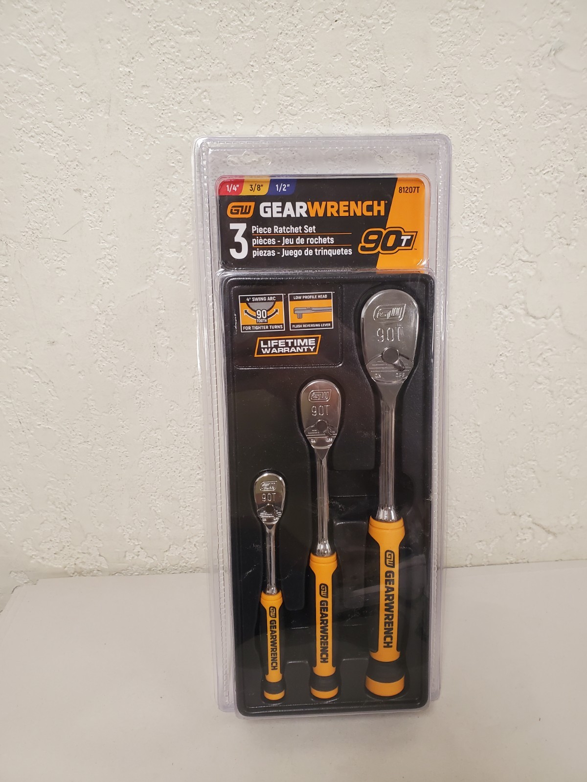 GEARWRENCH 1/4″, 3/8″, & 1/2″ Drive 90-Tooth Dual Material Teardrop Ratchet Set