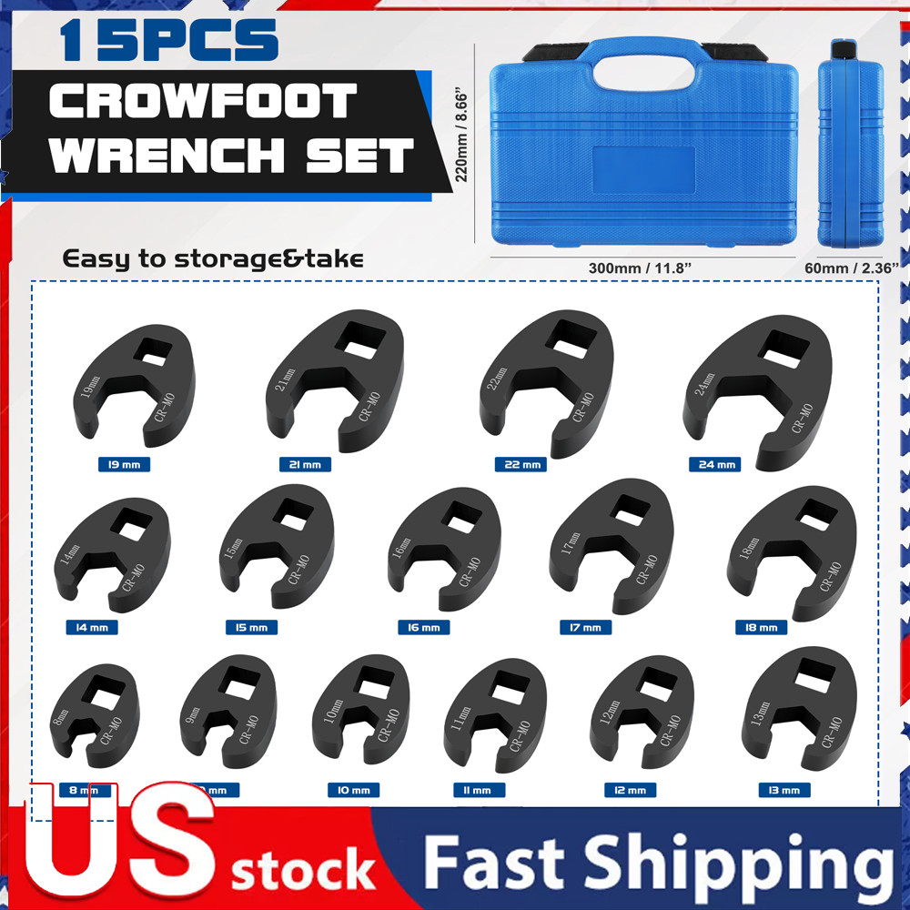 15PCS Crows foot Wrench Set 1/2″ and 3/8” Drive Flare Nut Crowfoot Wrench Set