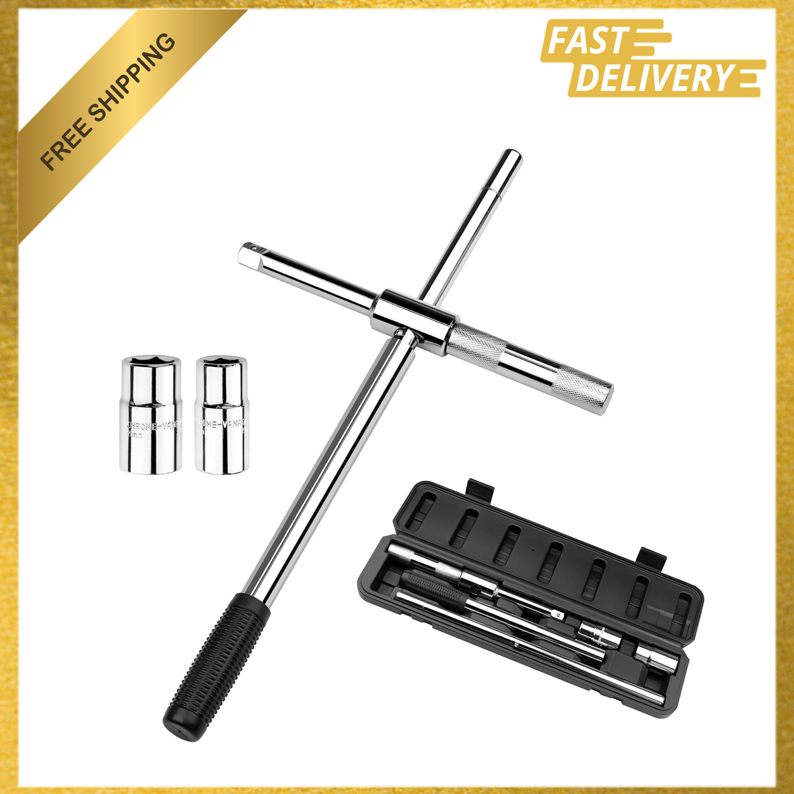 Extended Lug Wrench, 4 Way Tire Iron for Car, 17mm 19mm 21mm 23mm Sockets, 1/2