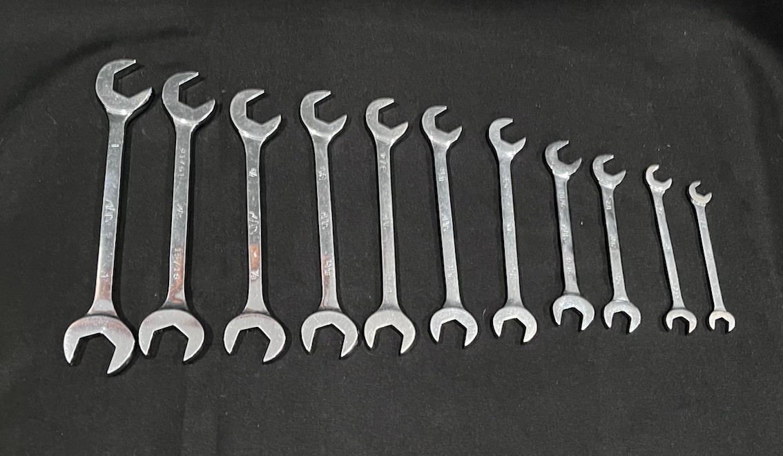 Mac Tools 11 Pc SAE 4-Way Angle Head Open End Wrench Set 5/16 – 1″ USA