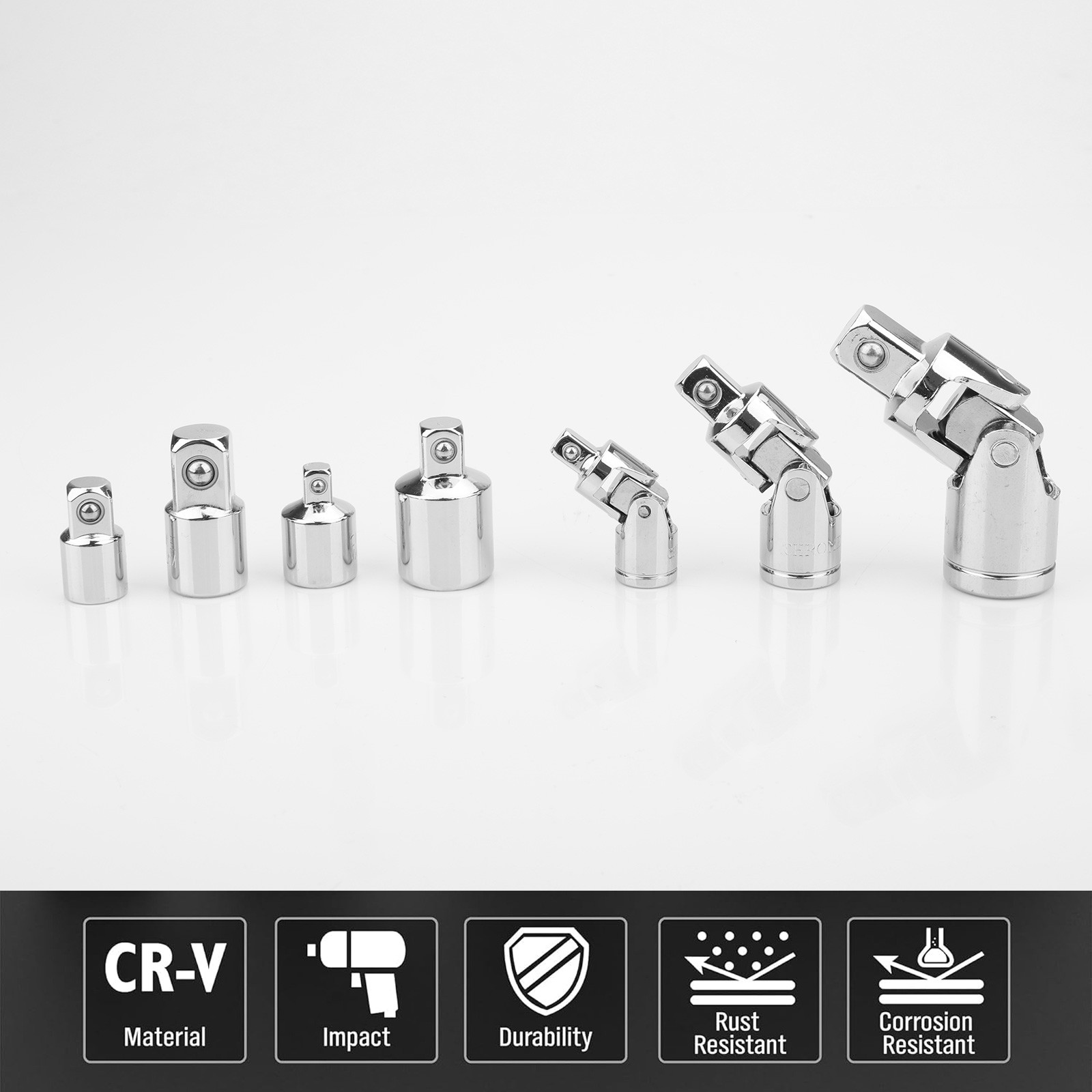 6PCS 1/4″ 3/8″ 1/2″ Drive Swivel Impact Universal Joint Sockets Adapter Tool Set