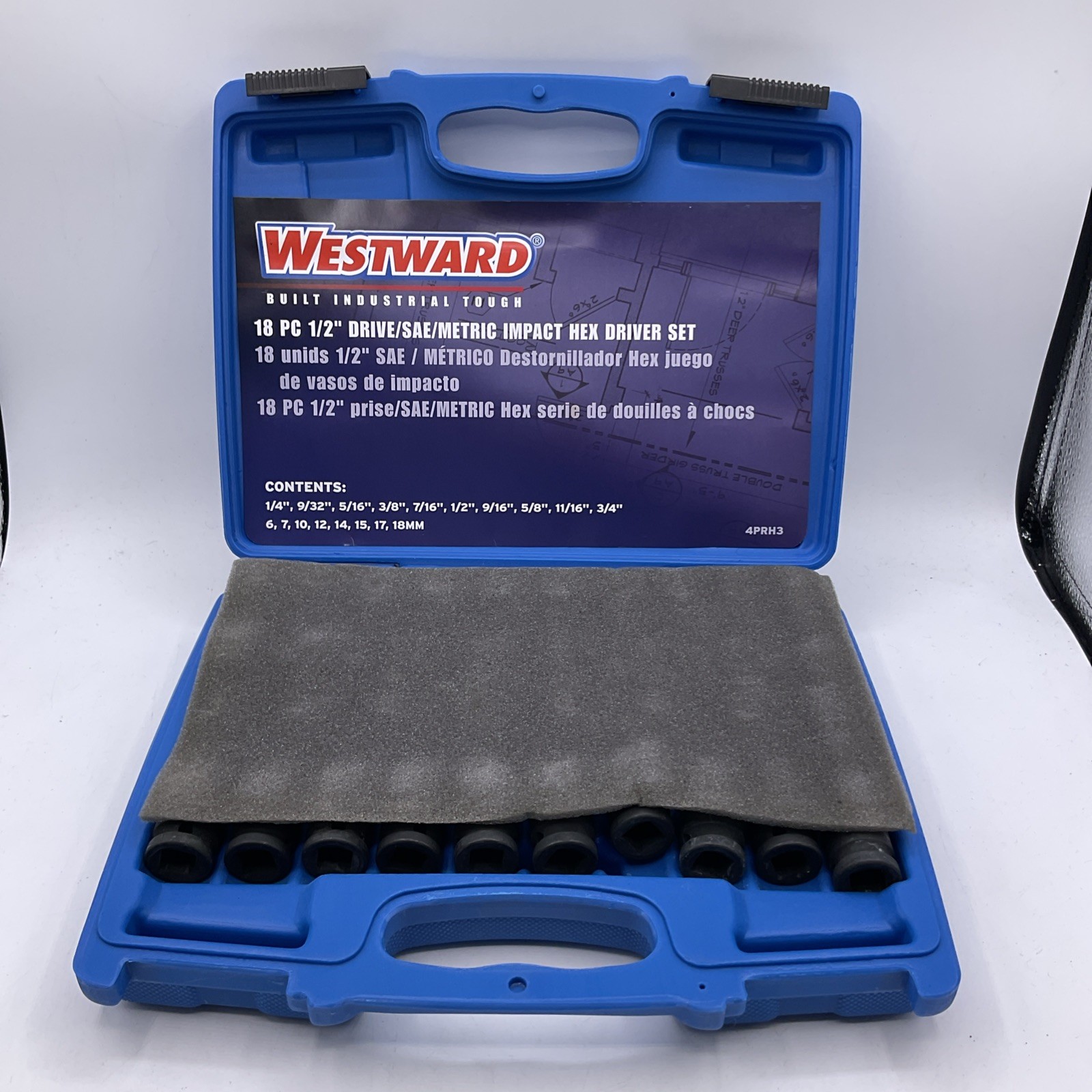Westward 4PRH3 18 Piece 1/2″ Drive SAE Metric Impact Hex Driver Set