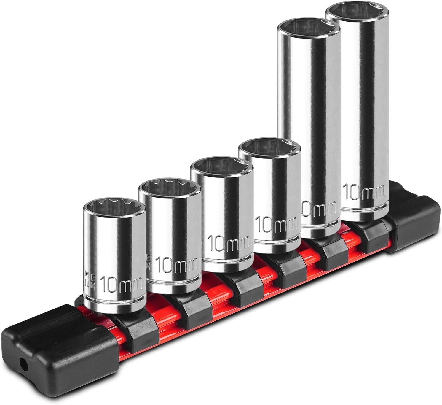 6PCS 1/4″ Drive 10mm Socket Set, Deep & Shallow, 6 Point & 12 Point, Mirror F…