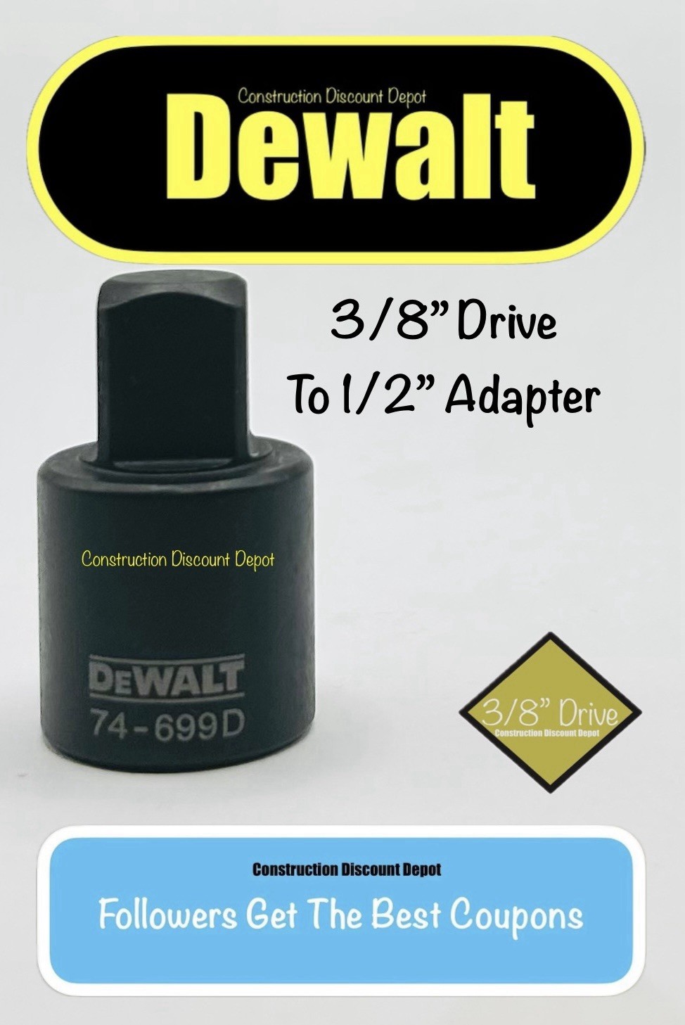 Dewalt 74-699D 3/8″ Drive to 1/2″ Adapter For Black Impact Socket