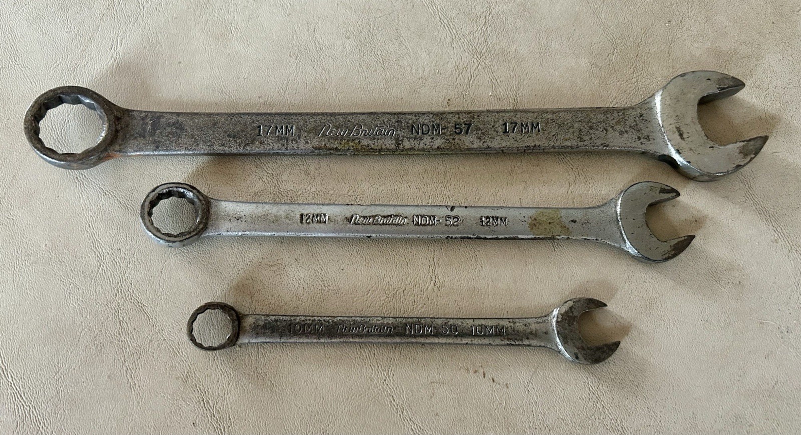New Britain Vintage 10mm, 12mm, 17MM, 12 Point Combination Wrench