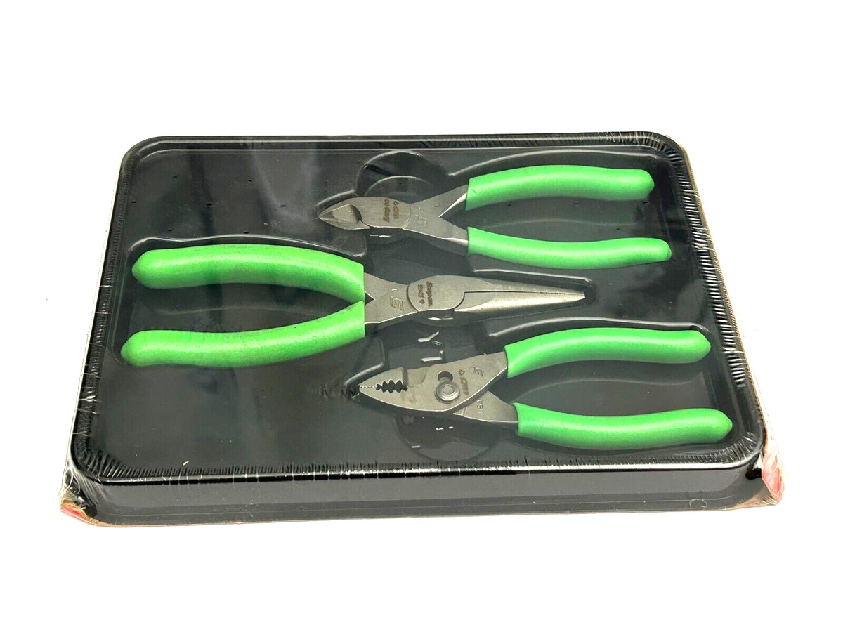Snap On Tools New PL305ACFG 3 Piece Green Soft Grips 4,5 & 6-Inch Pliers Set USA