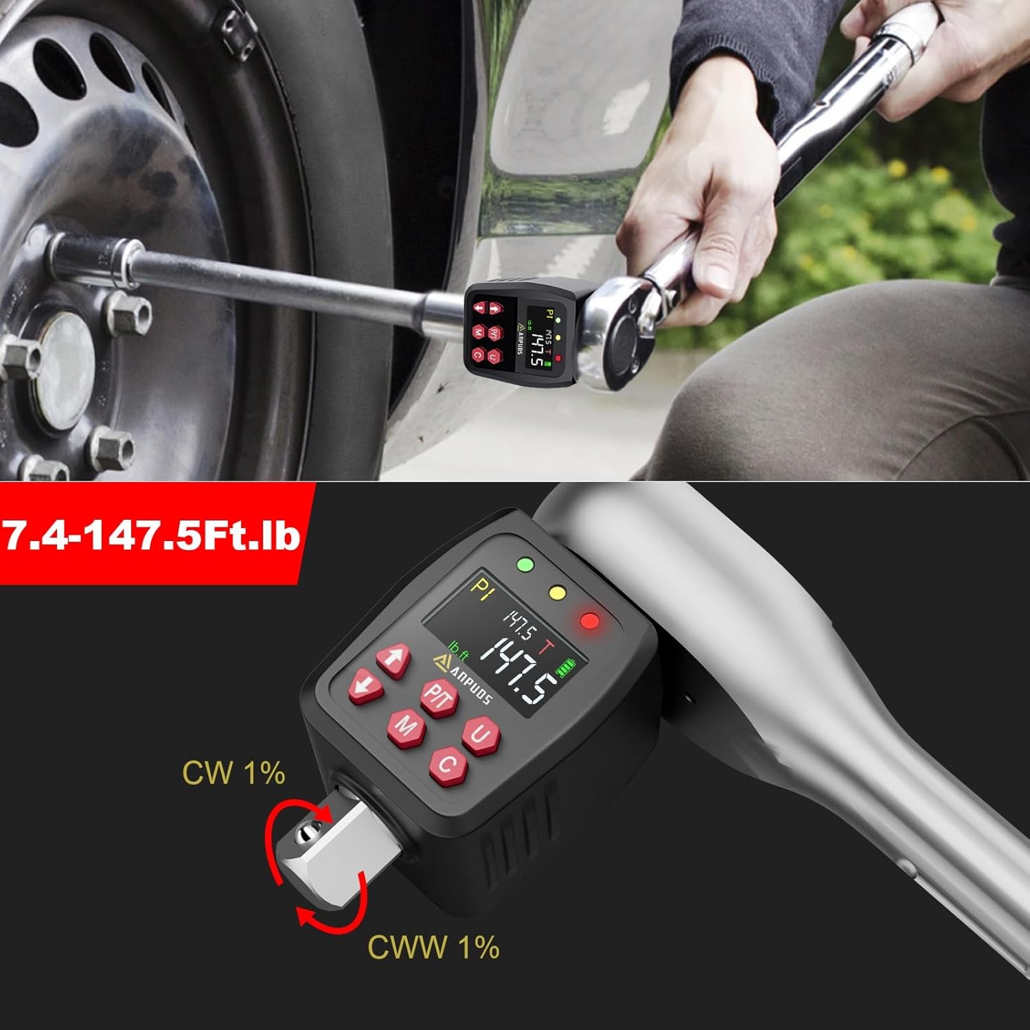 1/2″ Digital Torque Adapter, 7.4-147.5 Ft-lb/10-200 Nm