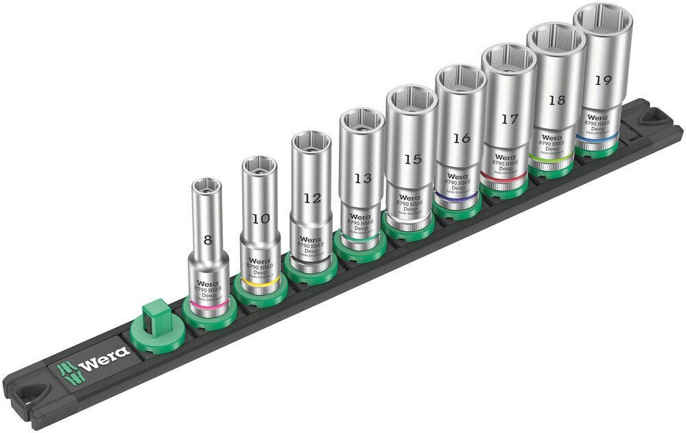 Wera 005440, Magnetic socket rail B Deep 1 socket set, 3/8″ drive, 9 pieces