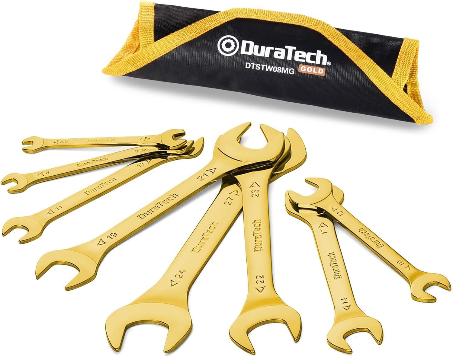 Durable Limited Edition 8-Piece Wrench Set with Rolling Pouch & Titanium Finish
