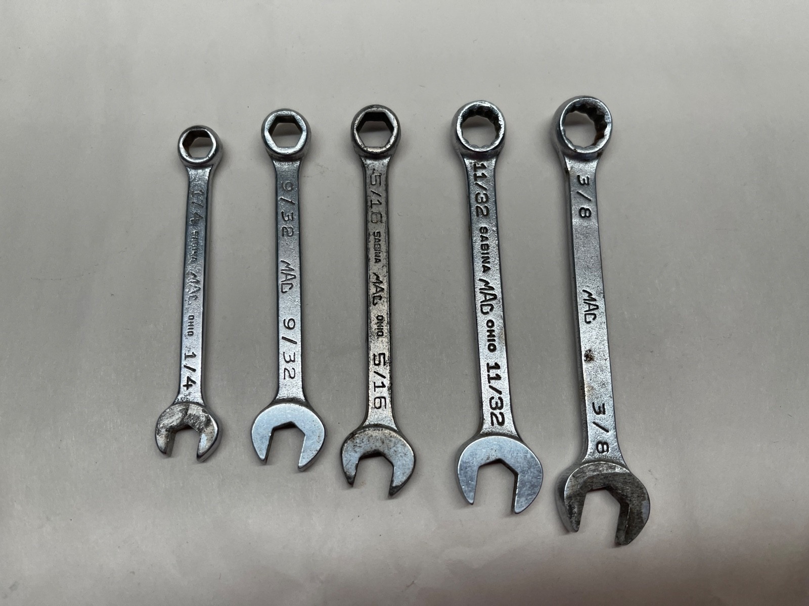 Lot of 5 Vintage MAC Tools Combination Wrenches USA: CH 8 9 10 & CW 11 12